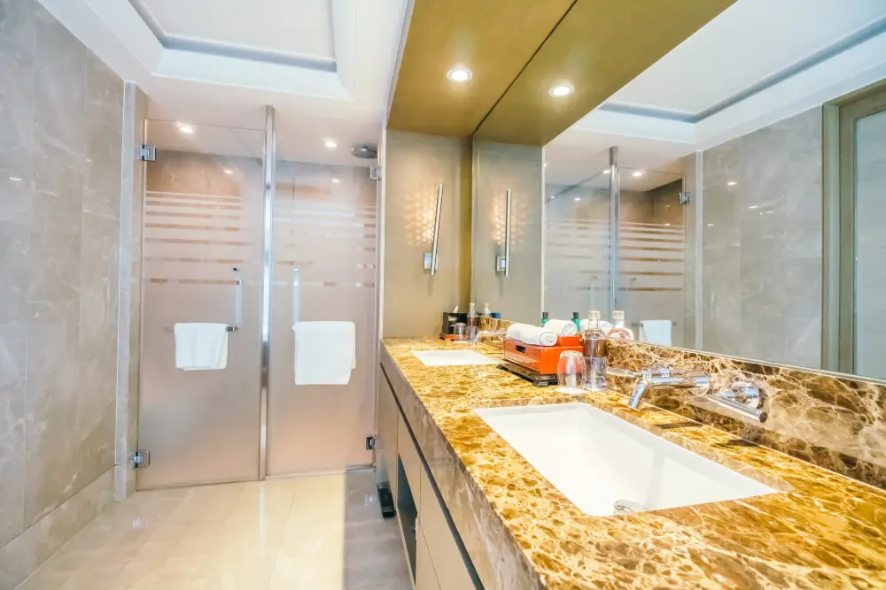 tidy-bathroom and shower remodeling with-shiny-tiles 